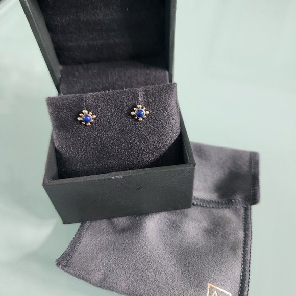 Astley Clarke Floris Mini Stud Earrings, Lapis Lazuli Gold Vermeil, VERY USED - Picture 2 of 16